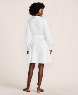 Women's Embroidered Poplin Button Front Dress with Godets