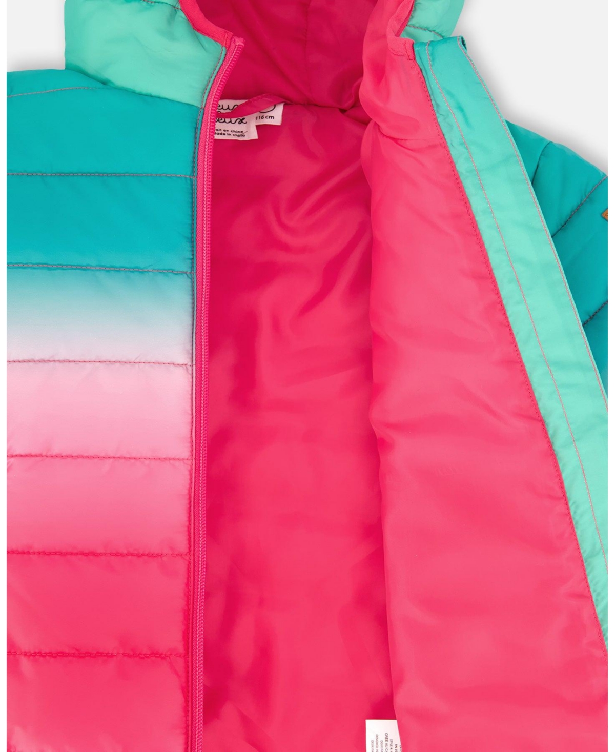 Deux par Girl Quilted Mid-Season Jacket Green and Pink Gradient