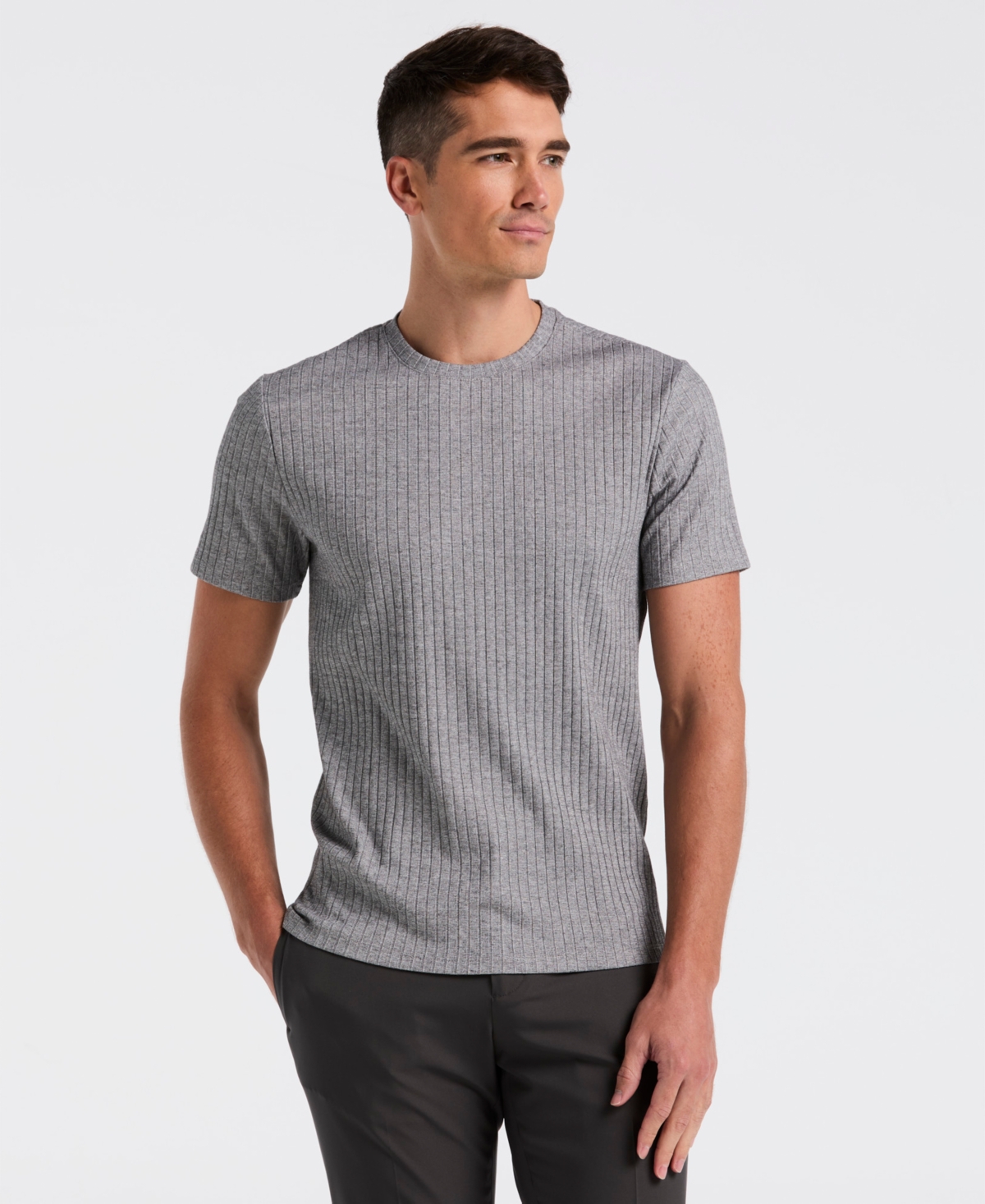 Men's Slim-Fit Ribbed T-Shirt - Jet Black
