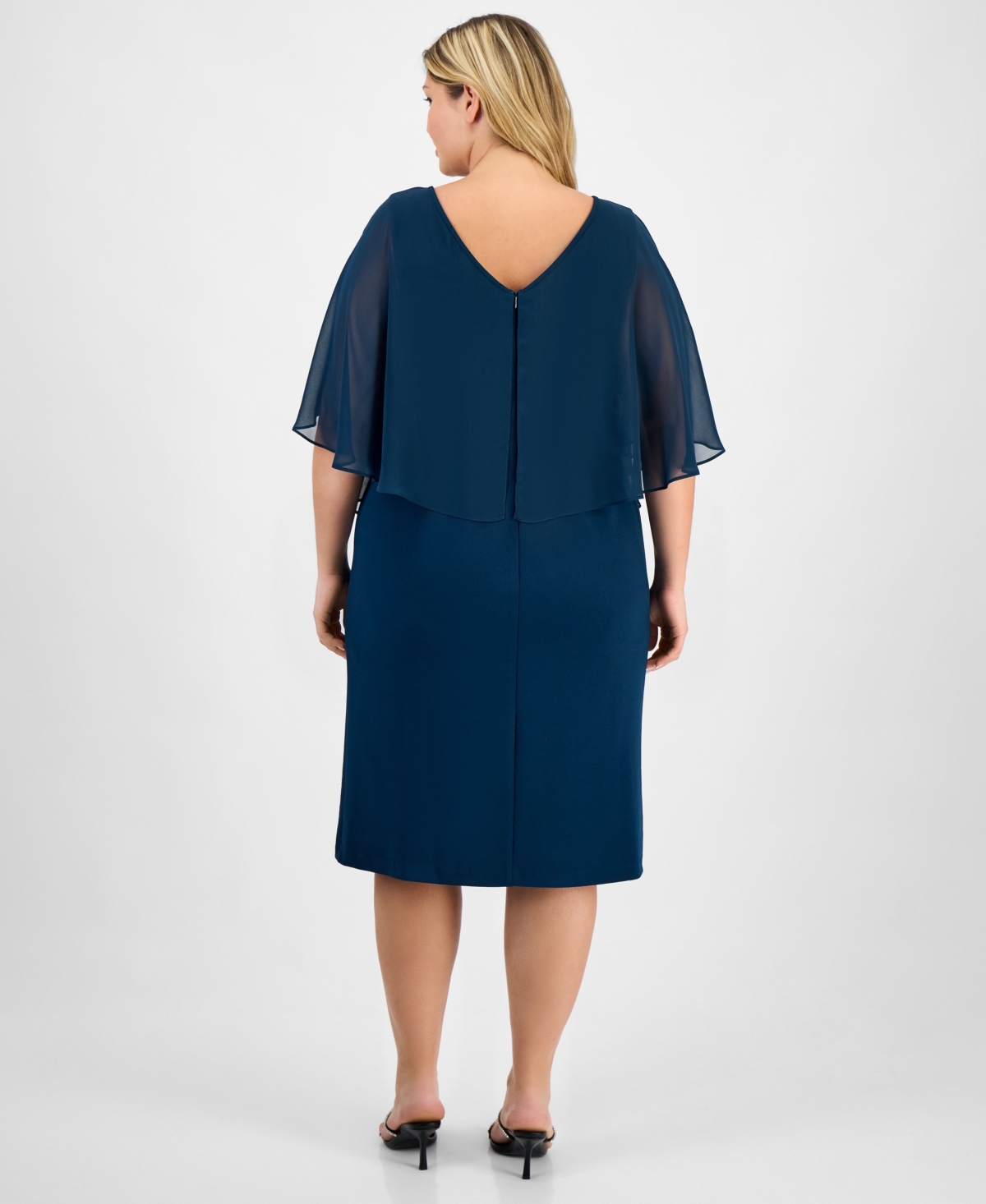 Connected Plus Size Cape Overlay Dress In Green