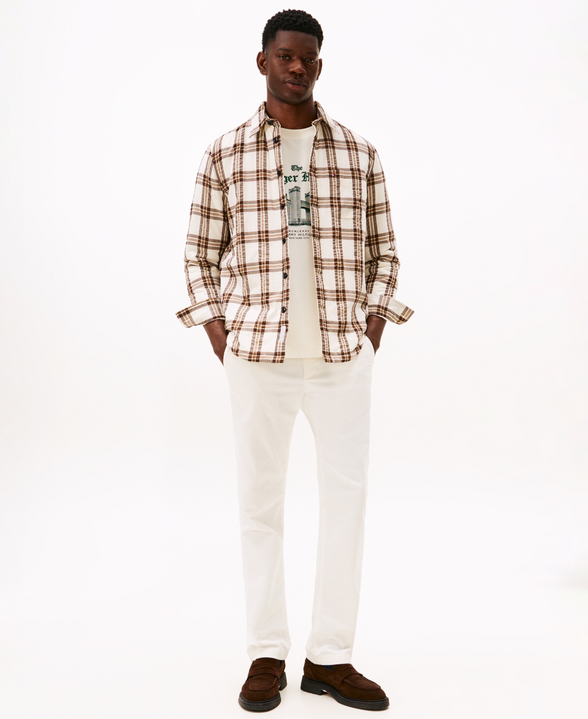 Tommy Hilfiger Relaxed Fit Padded Seersucker Overshirt In Neutral