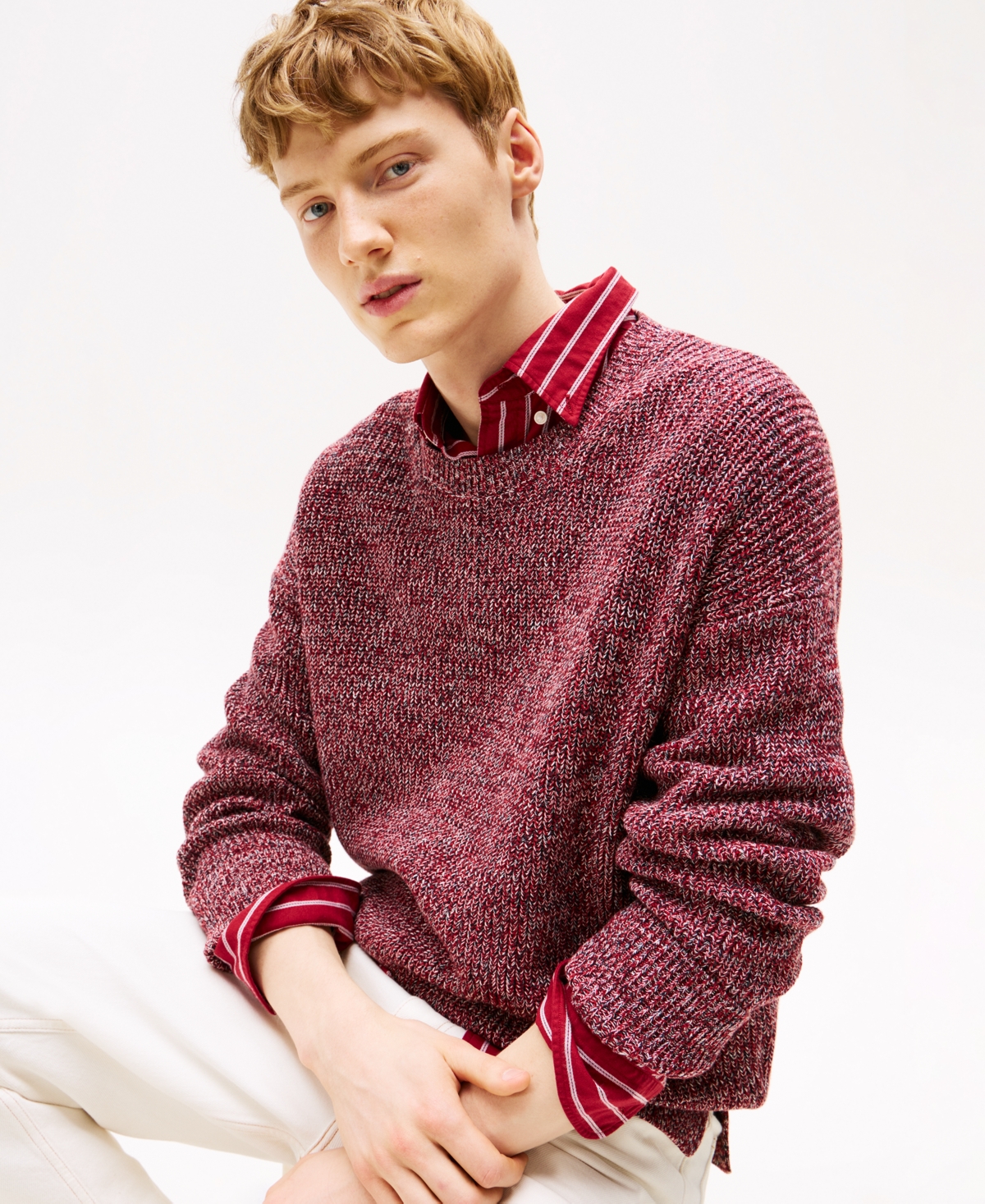 Tommy Hilfiger Men's Mouline Ribbed Crewneck Sweater
