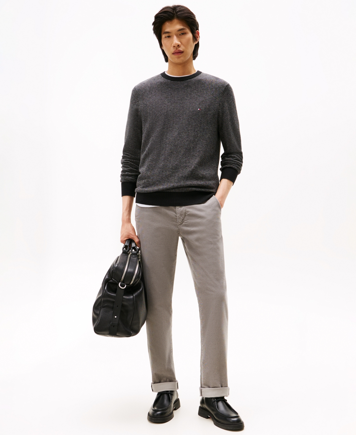 Tommy Hilfiger Men's Pima Cotton Cashmere Herringbone Crewneck Sweater