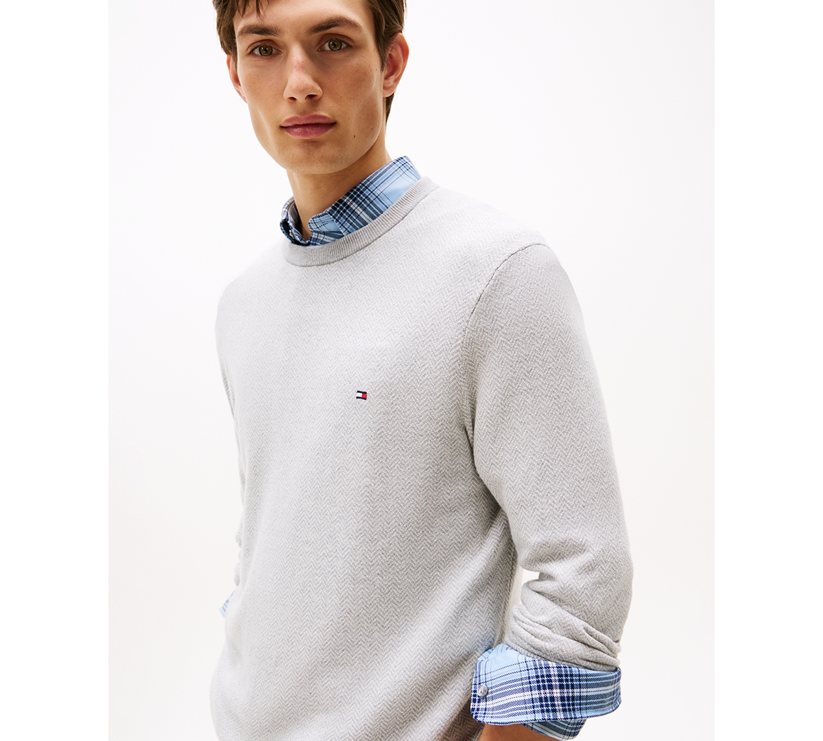 Tommy Hilfiger Men's Pima Cotton Cashmere Herringbone Crewneck Sweater