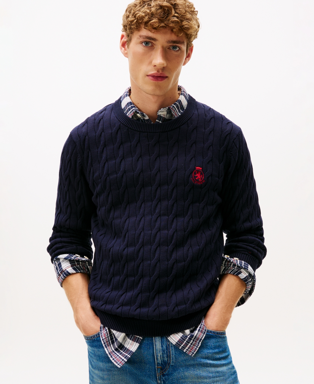 Tommy Hilfiger Men's Classic Cable Crest Crewneck Sweater