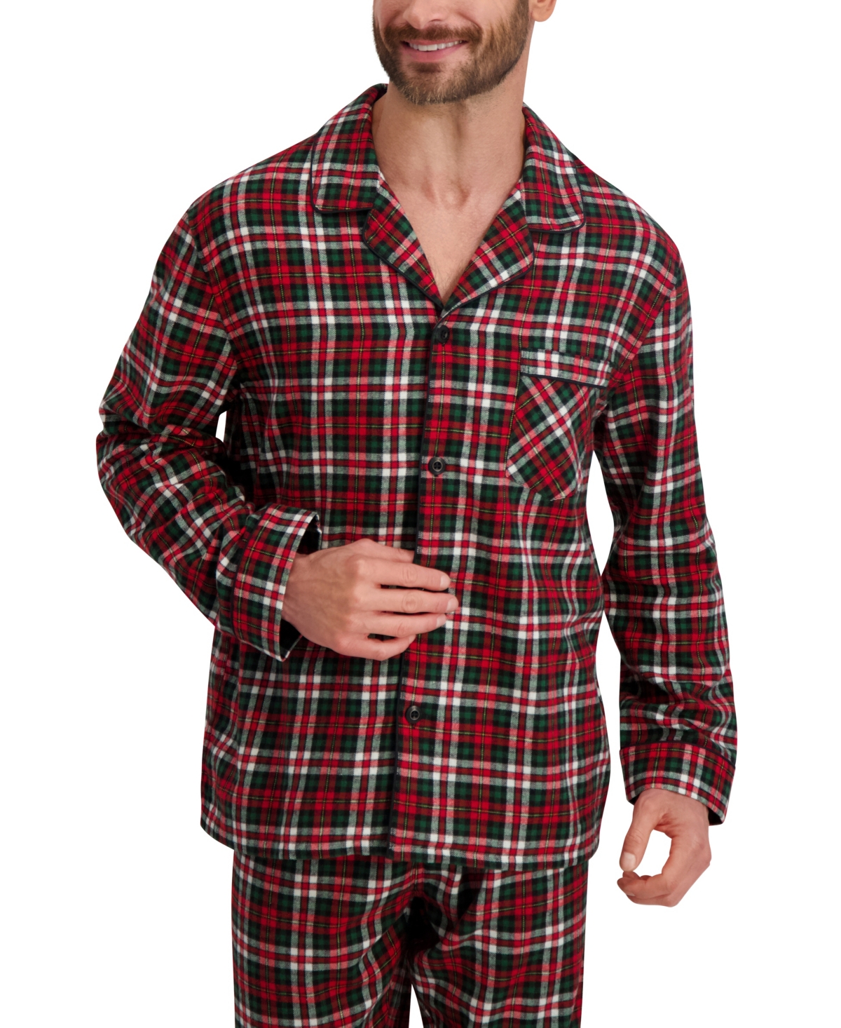 Hanes Men's Flannel Button Down Pajama Sleep Set In Red