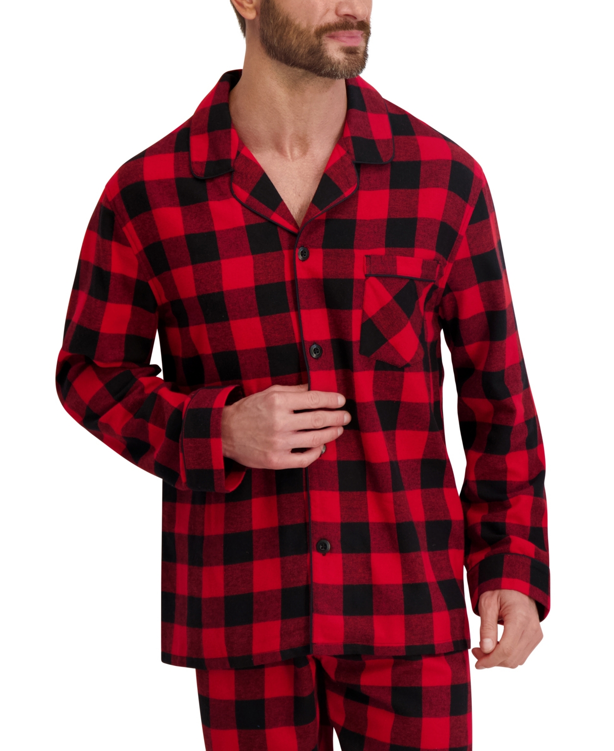 Hanes Men's Flannel Button Down Pajama Sleep Set In Red