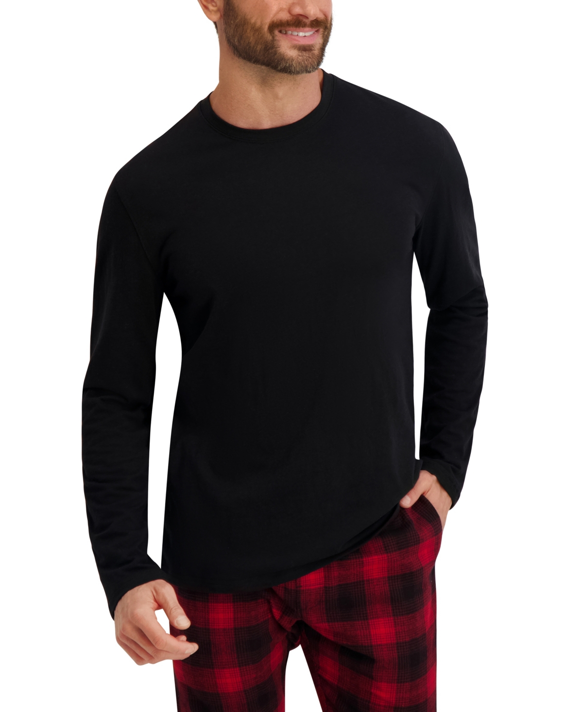 Hanes Men's Long Sleeve Crew Flannel Sleep Set