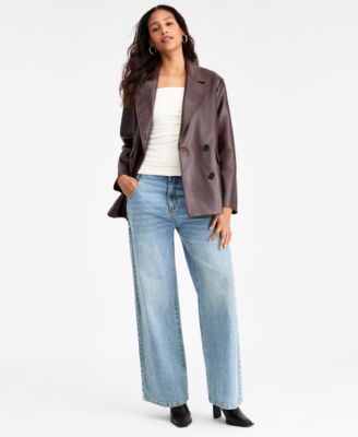 Women's Faux-Leather Double-Breasted Blazer, Macy's Exclusive