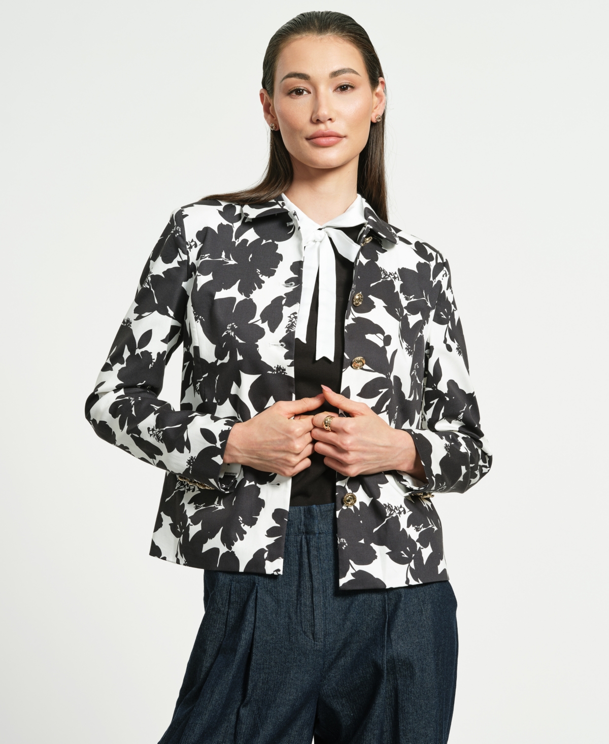 Isaac Mizrahi Women's Single Breasted Sateen Jacket In Multi