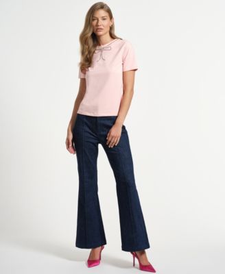 Women's Crystal Bow Neck T-Shirt