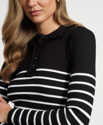 Women's Ruffle Neck Henley Sweater