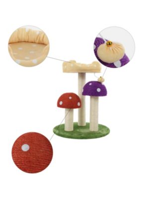 Pixie 22.5" 3-Tier Cottage Sisal Mushroom Cat Tree with Scratching Posts, Napping Perch, and Dangling Bell Toy, Multi