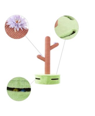 Rosa 36" Modern Jute Cactus Cat Scratching Post with Flower Toys and Built-In Bell Toys, Pink/Green
