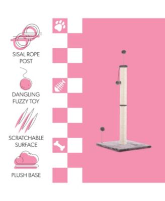 Rylie 38" Farmhouse Sisal Pillar Cat Scratching Post with Fuzzy Toys and Spring Balls, Gray/Cream
