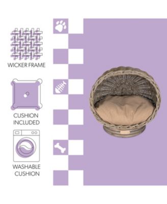 Socket Dome 19.5" x 17" Bohemian Handwoven Rattan Pet Bed with Machine-Washable Cushion, Kubu Gray