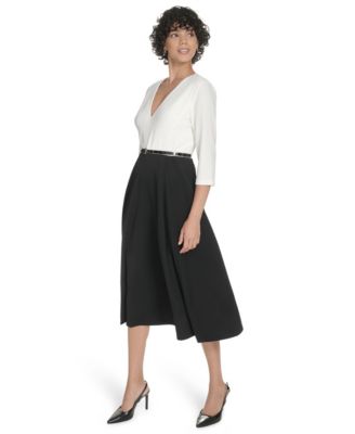 Women's 3/4-Sleeve V-Neck Midi Dress