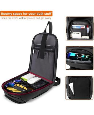 14 inch Sling Bag for Men,Black Crossbody Bag with USB Charging Port Fits 10.2inch iPad, Casual