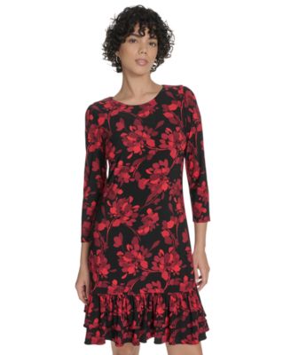 Petite 3/4-Sleeve Ruffle-Hem Shift Dress