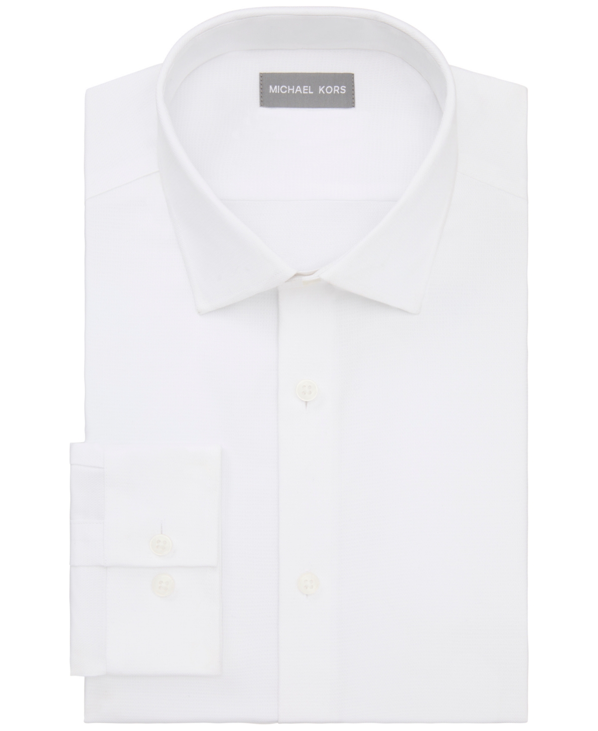 Michael Kors Cotton Stretch Botanical Print Slim Fit Button Down Shirt In White