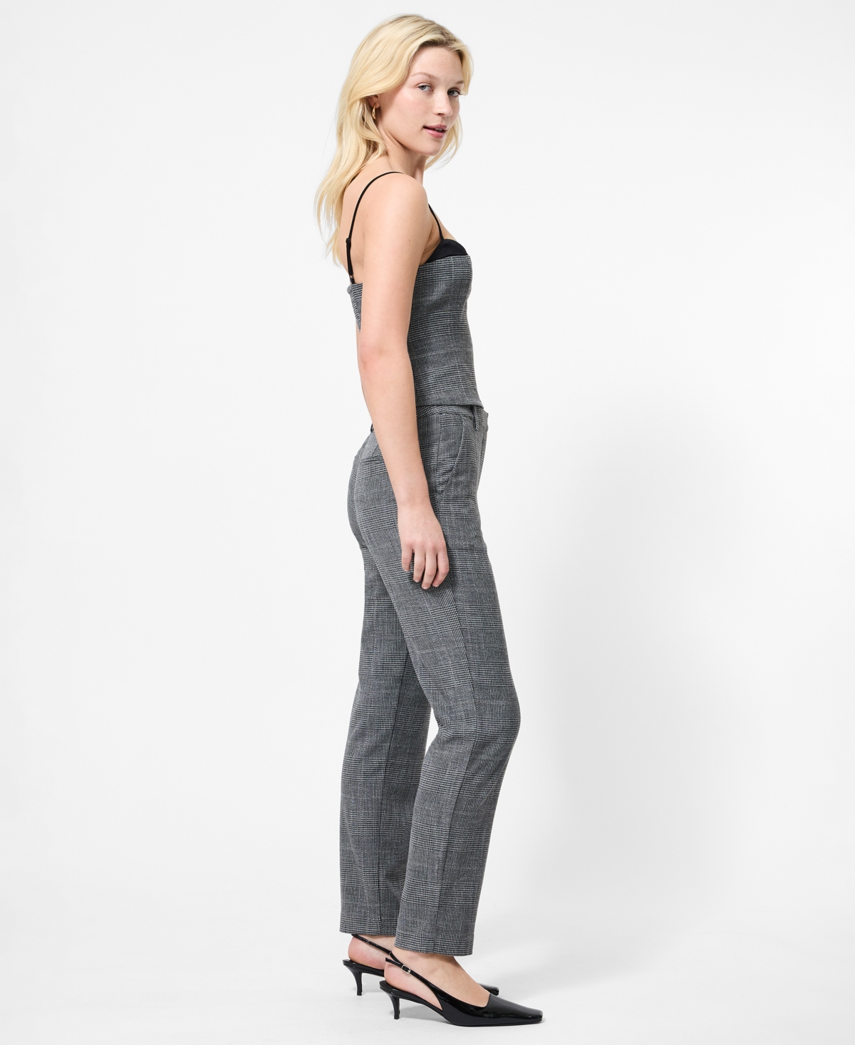 French Connection Glen Plaid Slim Crop Pants In Gray
