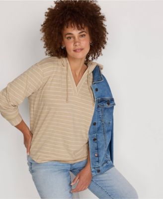 Women's Long Sleeve Slub Hooded Popover