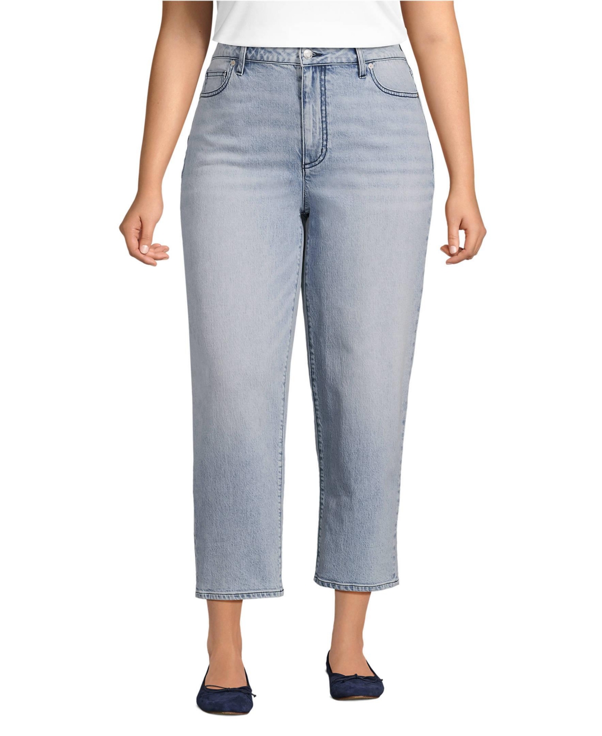 Women's Plus Size Soft Denim Mid Rise Relaxed Straight Crop Jeans - Harlow blue wash
