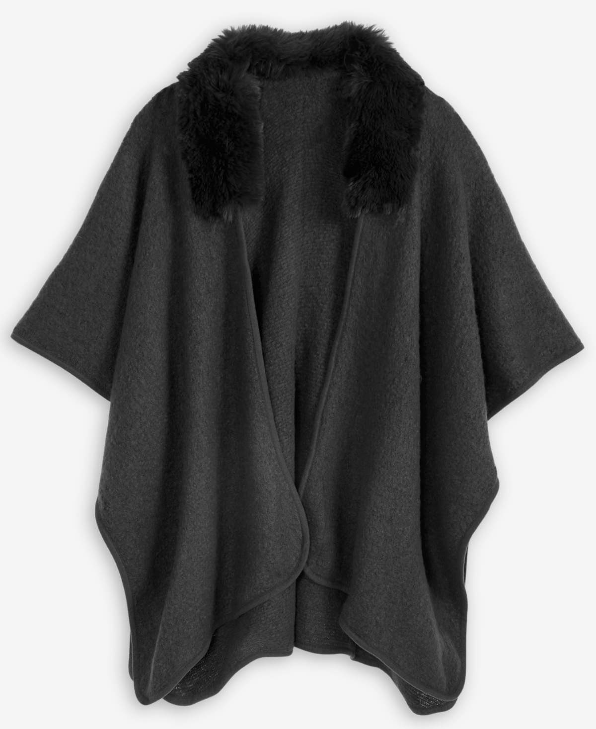 Inc International Concepts Faux Fur Trim Luxe Ruana Topper, Macy's Exclusive In Black