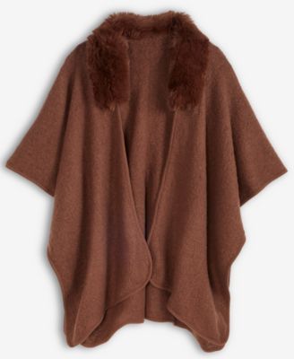 I.N.C. International Concepts - Faux Fur Trim Luxe Ruana Topper