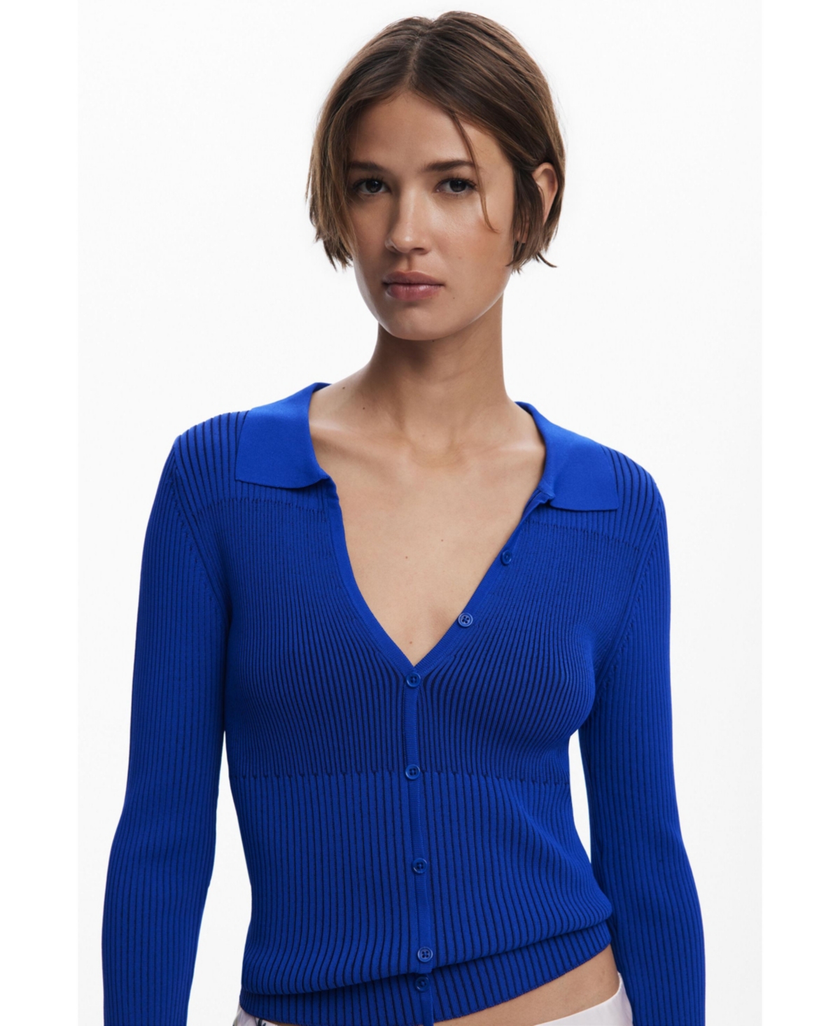 Desigual Rib V-neck Cardigan In Animal Print