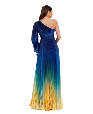 Women's Pleated Charmeuse One Long Flare Sleeve Gown