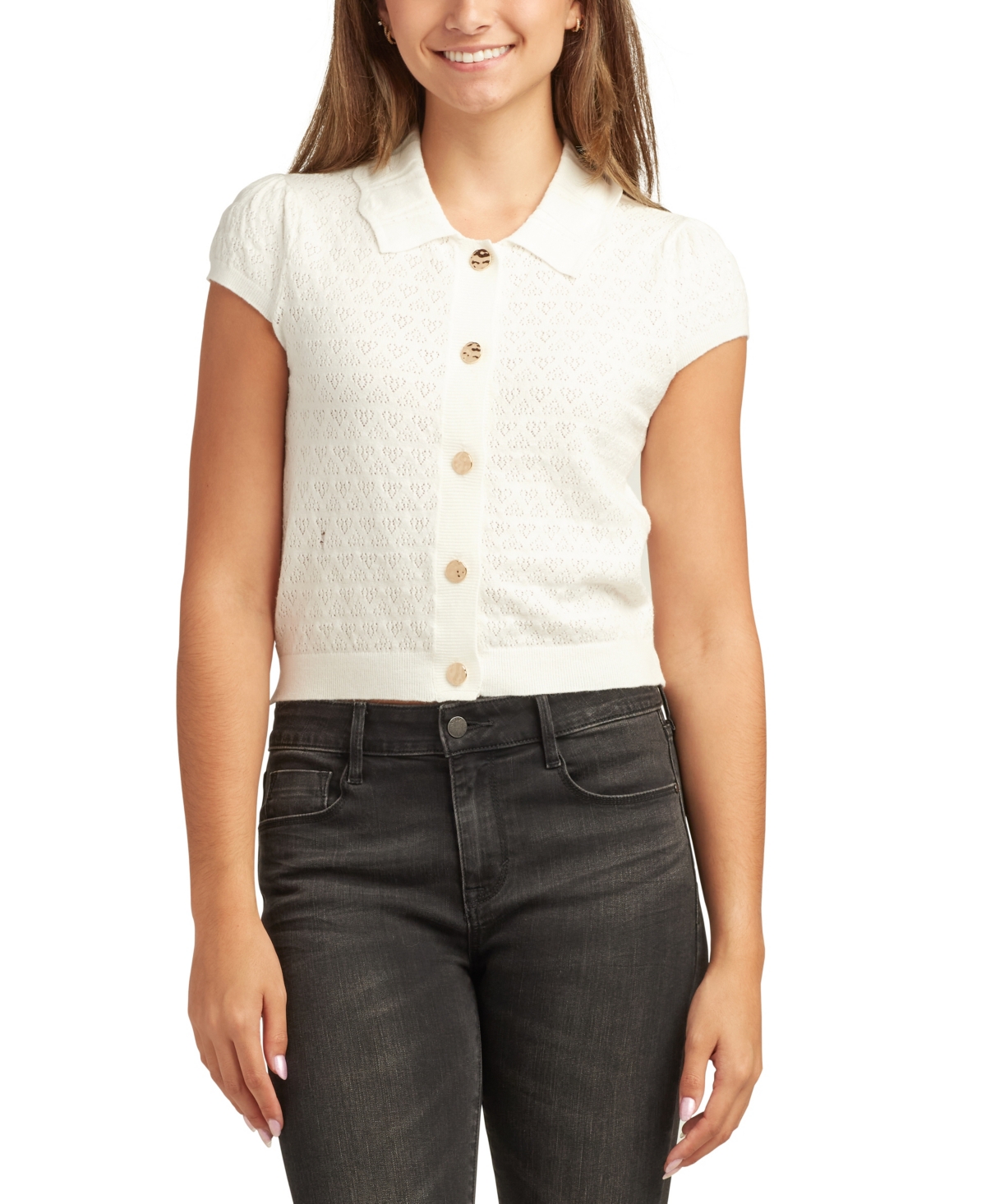 Bcx Juniors Spread-collar Button-front Cardigan Sweater In White