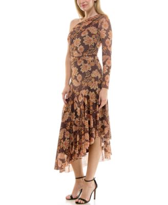 Women's One-Shoulder Asymmetric Mesh Dress