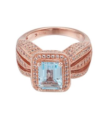 Suzy Levian Sterling Silver Emerald Cut Center Topaz Cocktail Ring