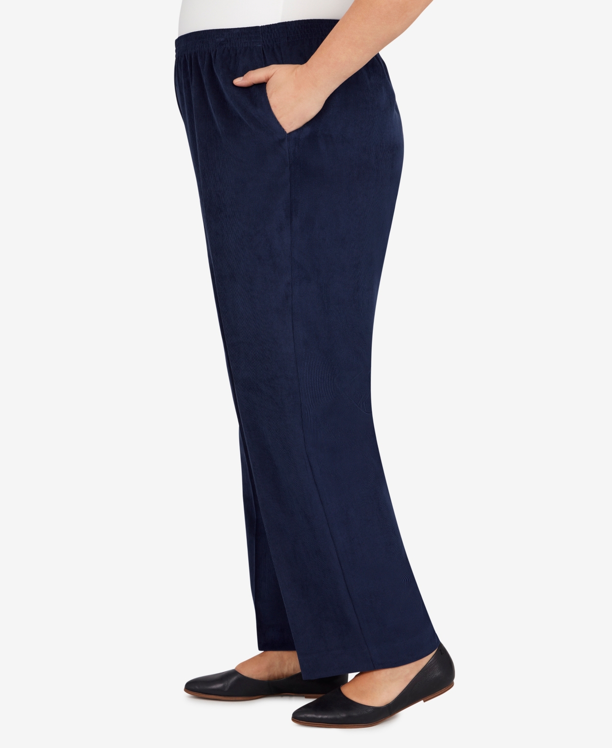 Alfred Dunner Plus Size Classic Corduroy Elastic Waist Medium Length Pants In Blue