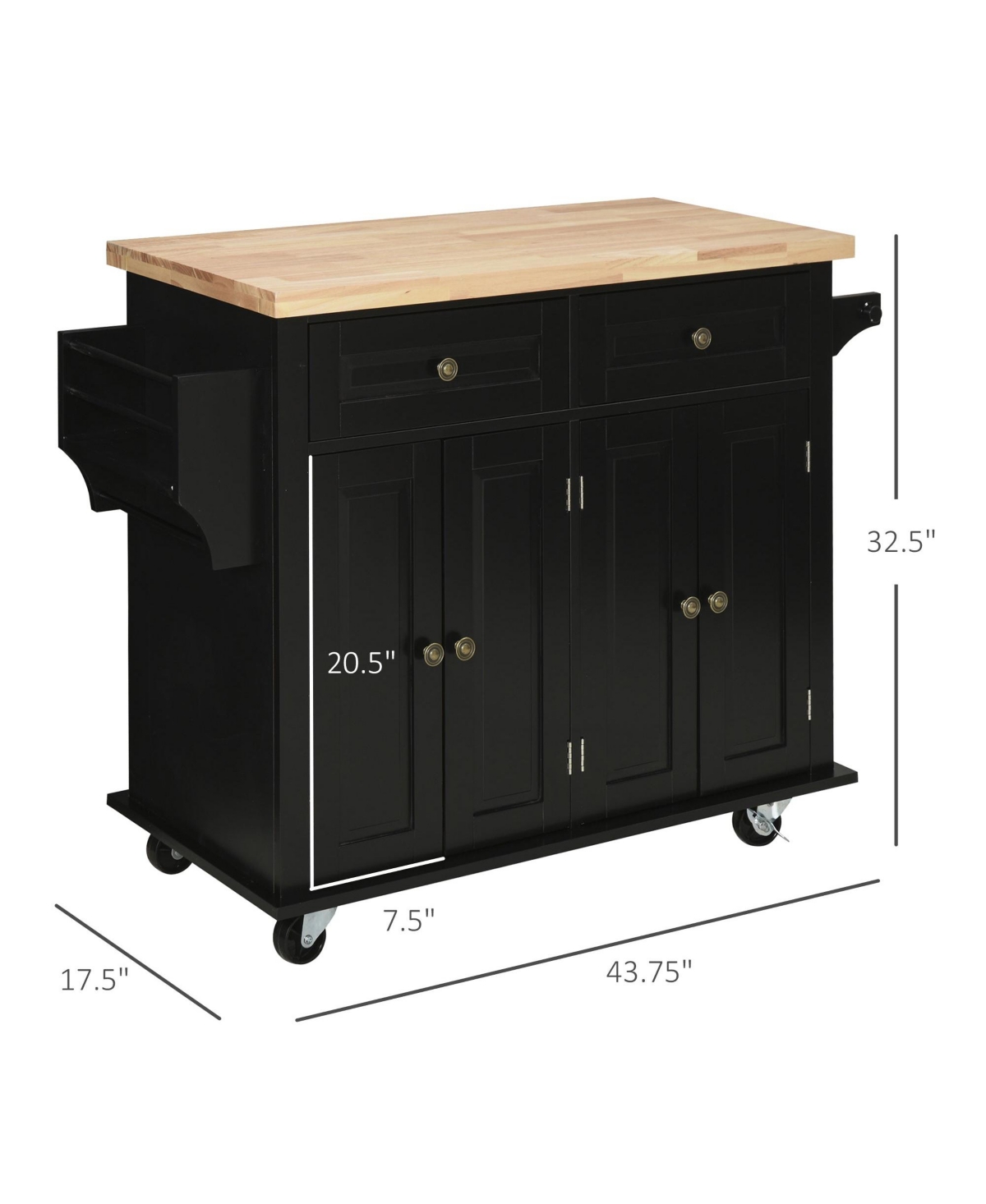 Halifax North America Black Kitchen Island: Cart with Varnished Rubberwood Top and Casters