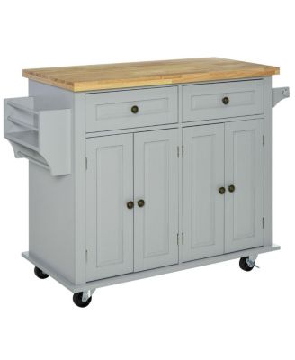 Gray Kitchen Assistant: Rolling Island with Rubber Wood Top and Storage