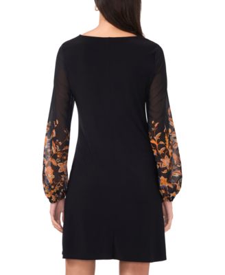 Women's Chiffon-Sleeve Jersey Shift Dress