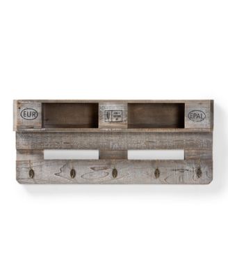 Ferguson Vintage Rustic Whitewashed Grey Oak Finished Wood Wall Mounted Coat Rack with Shelves