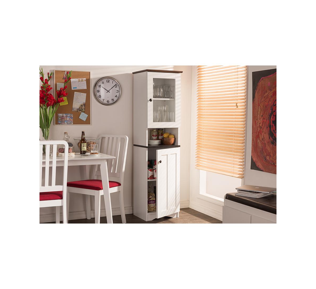 Baxton Studio Lauren Modern and Contemporary Two-tone White and Dark Brown Buffet and Hutch Kitchen Cabinet