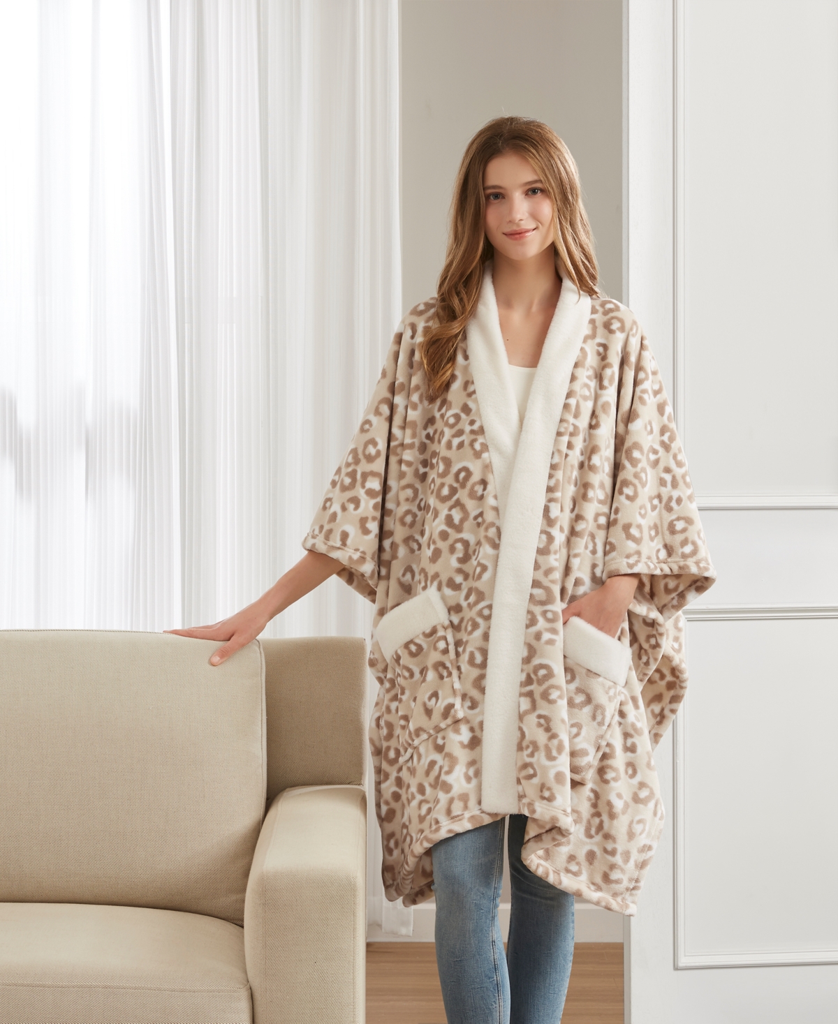 Premier Comfort Cozy Plush Printed Wrap, 50" X 70", Exclusively At Macy's In Nude