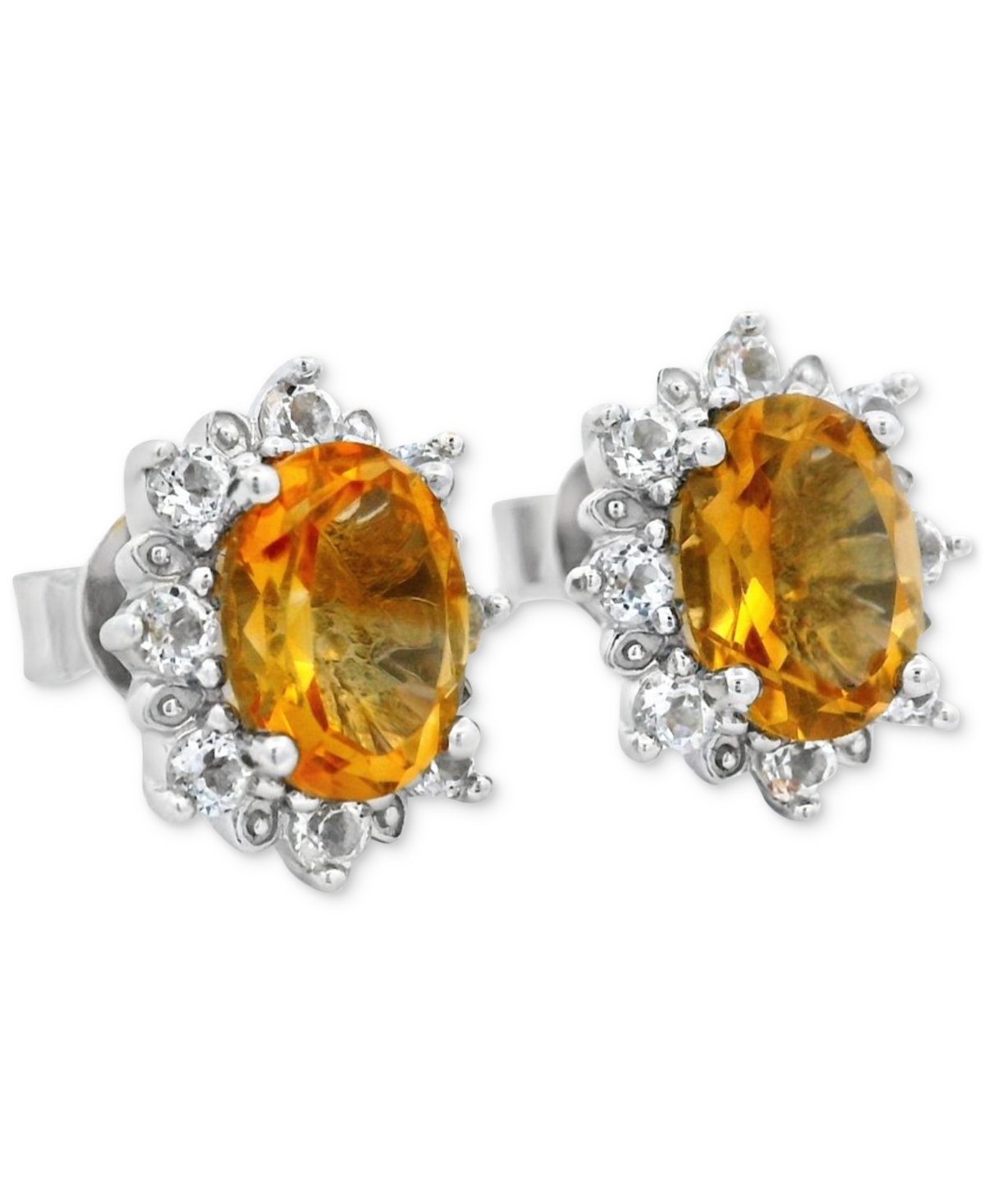 Macy's Citrine (2-7/8 Ct. T.w.) & White Topaz (5/8 Ct. T.w.) Halo Stud Earrings In Sterling Silver In Metallic