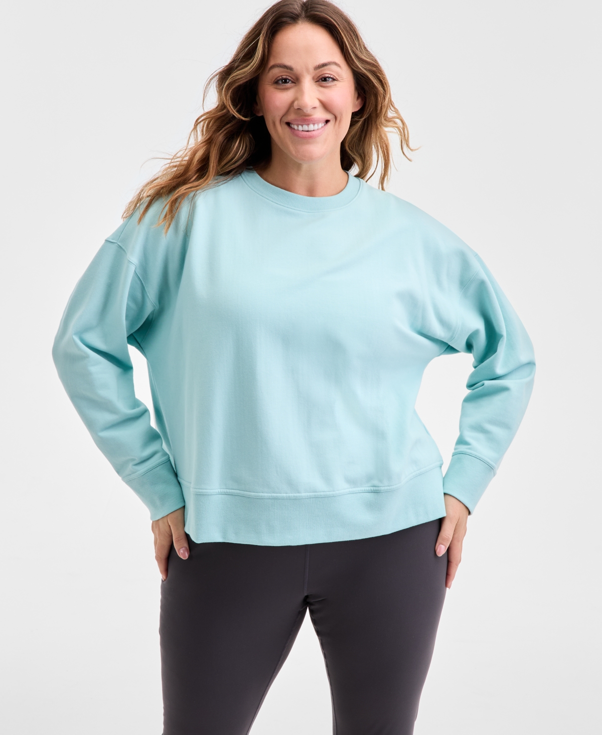 Id Ideology Women's Crewneck Vented-hem Sweatshirt, Macy's Exclusive In Blue