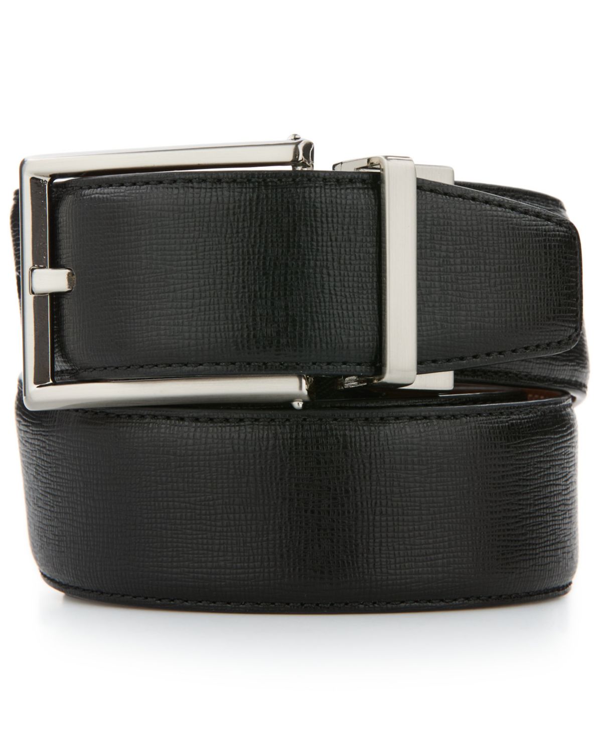 Мужской ремень для платья из сафьяна с реверсивной текстурированной никелевой пряжкой