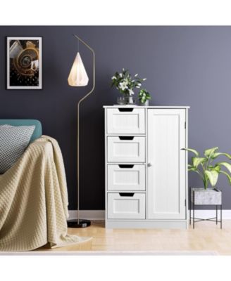 White Freestanding Bathroom Storage Cabinet &amp;#x2013; 4-Drawer Organizer with Adjustable Shelf for Bathroom, Kitchen &amp; Living Room