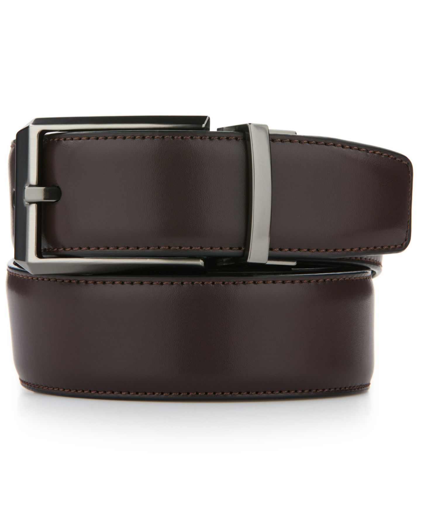 Мужской ремень Perry Ellis Portfolio Reversible 32mm Leather Belt, цвет: Тёмный коричневый — фото 1