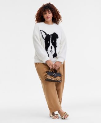 Trendy Plus Size Dog-Graphic Eyelash Sweater, Macy's Exclusive 