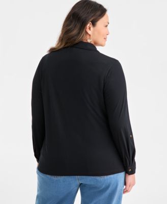 Plus Size Collared V-Neck Knit Top, Macy's Exclusive 