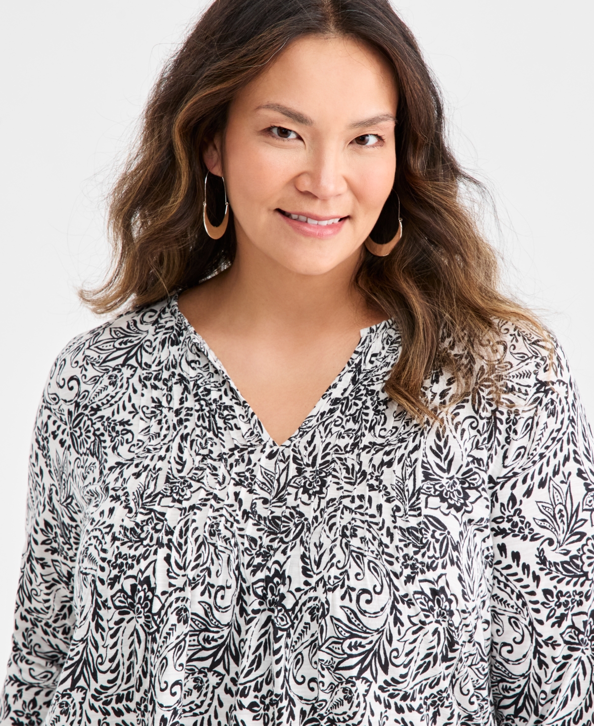 Style & Co Plus Pintuck Split-Neck Top