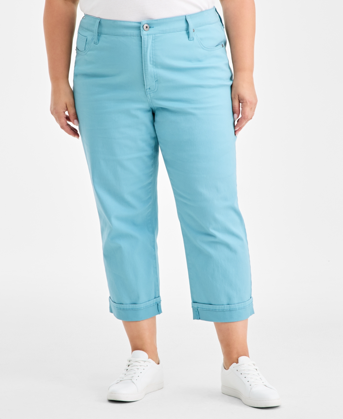 Style & Co Plus Size Curvy Roll-cuff Capri Jeans, Created For Macy's In Blue
